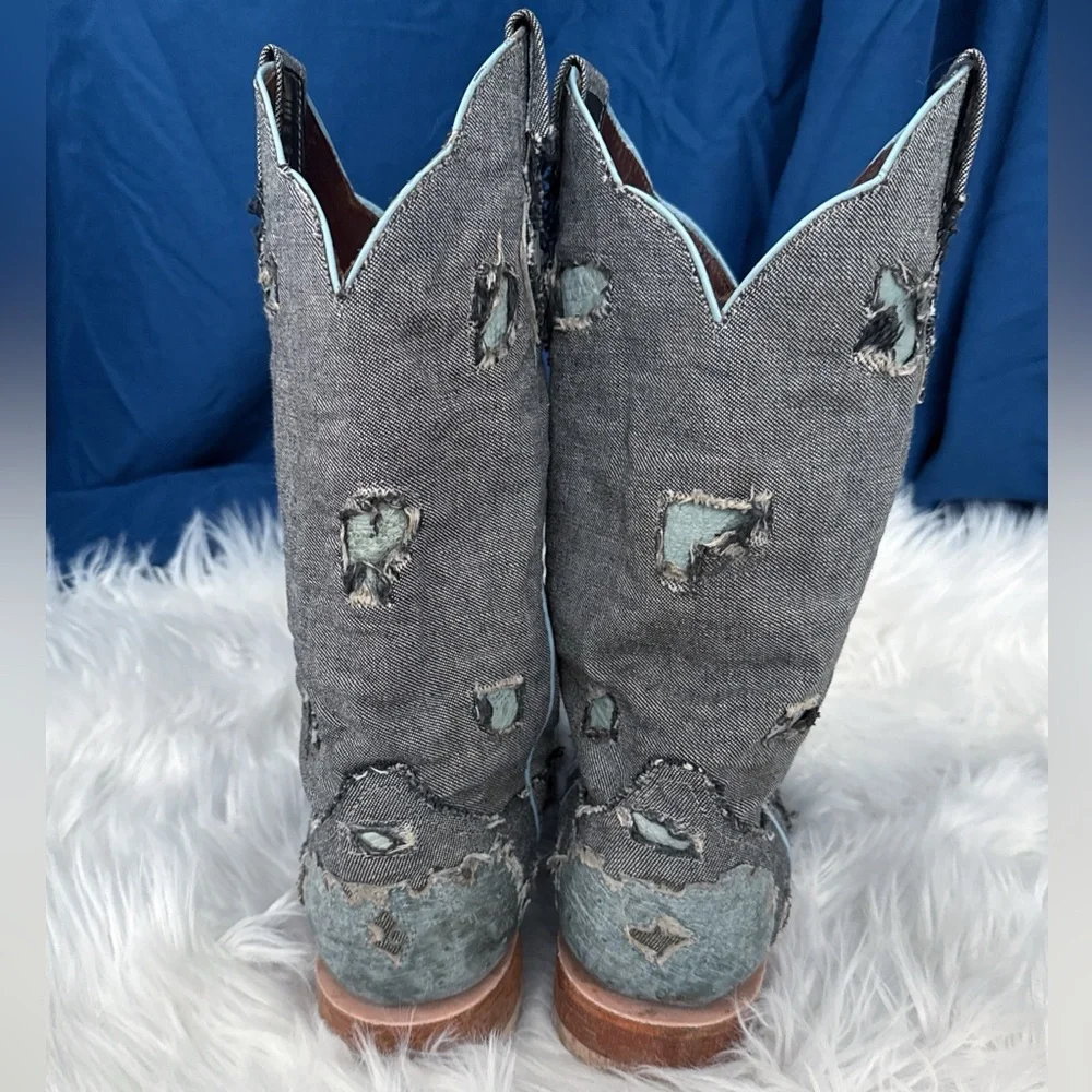 Bilbo ( coach roach kickers)Distressed Blue Denim Western boots US 9.5 - Picture 4 of 7